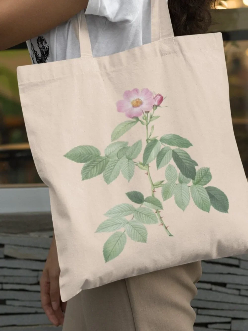 Apple Rose Vintage Floral Print Graphic Canvas Tote Bag